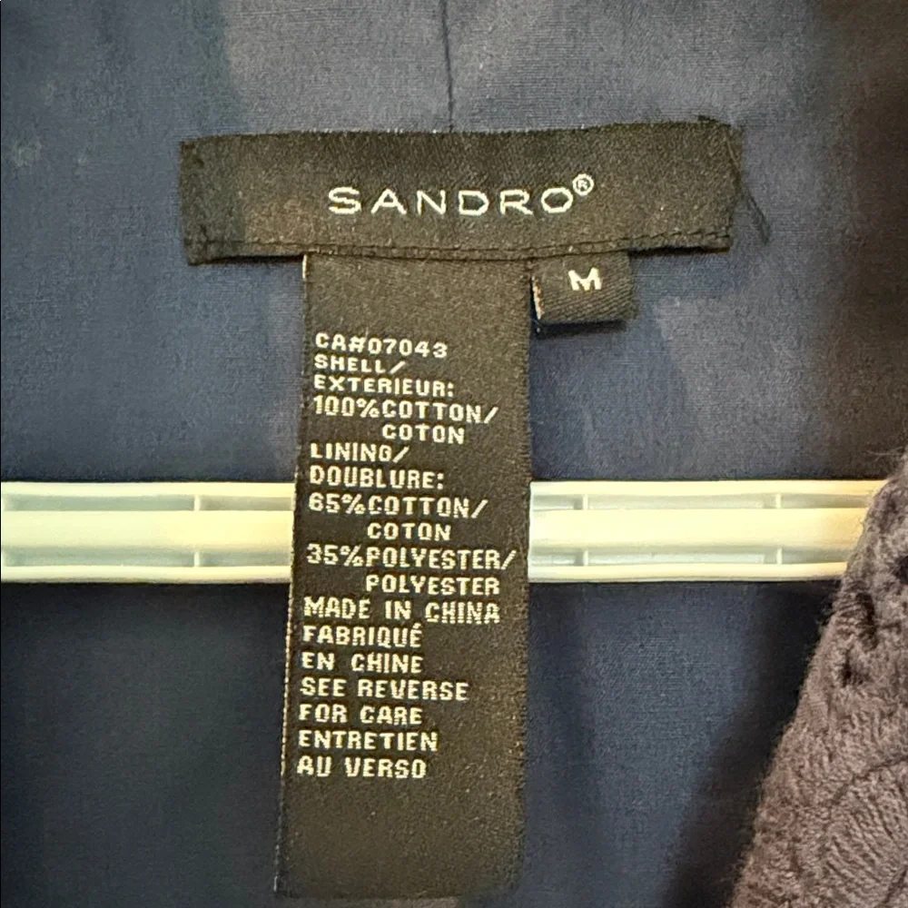 Sandro sz M 100% Cotton Women's Dark Blue Floral Lace Eyelet single but. Blazer - Picture 2 of 10